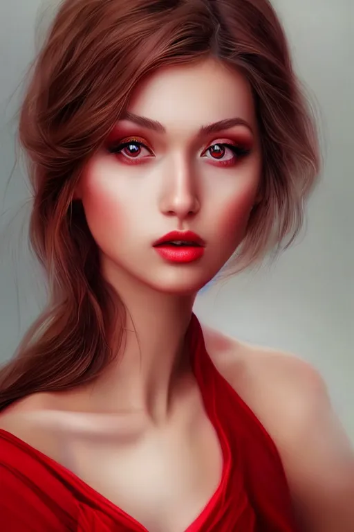 Prompt: a gorgeous female photo, wearing red dresss. professionally retouched, soft lighting, realistic, smooth face, perfect eyes, wide angle, sharp focus on eyes, 8 k high definition, insanely detailed, intricate, elegant, art by artgerm and wlop