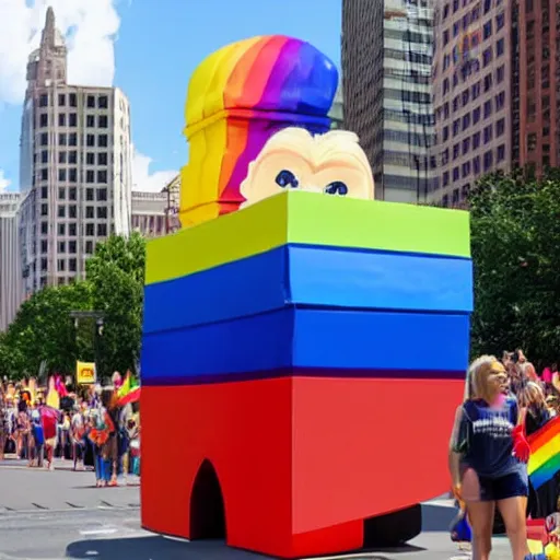 Prompt: pride parade float in the shape of donald trump