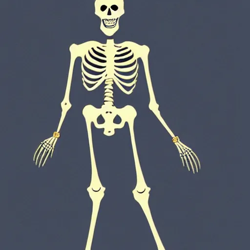 Prompt: skeleton wearing gold gain concept art