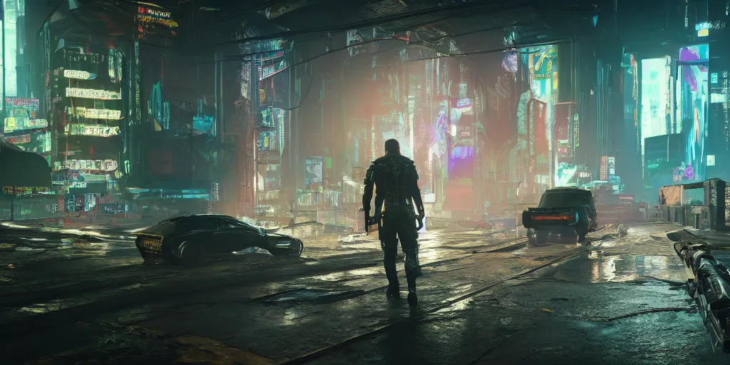 Image similar to a cyberpunk 2 0 7 7 game realistic graphic firstperson game screenshot of a hp lovecraft monster boss fight in interior in beautiful world, realistic, ultra setting, highly detailed, fps game, game of the year, raytracing on, rtx 3 0 9 0 ti, gta v, death stranding game