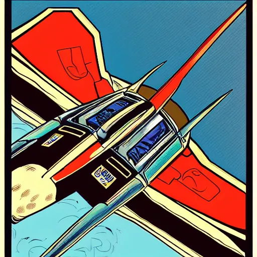 Prompt: comic book panel of a classic retro spaceship