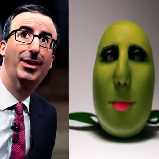 Prompt: a photo of an olive in the shape of john oliver's face
