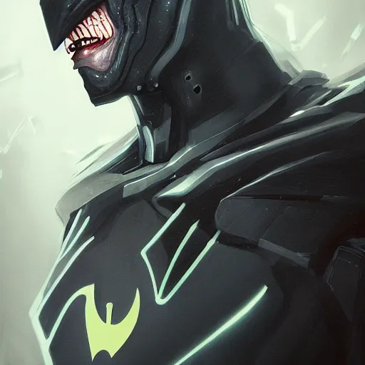 Image similar to evil cyborg monster batman starring into the camera, fixed eyes, cinematic, surreal, dramatic lighting, face, detailed, intricate, elegant, highly detailed, digital painting, artstation, chalk, concept art, smooth, sharp focus, illustration, art by sam spratt,