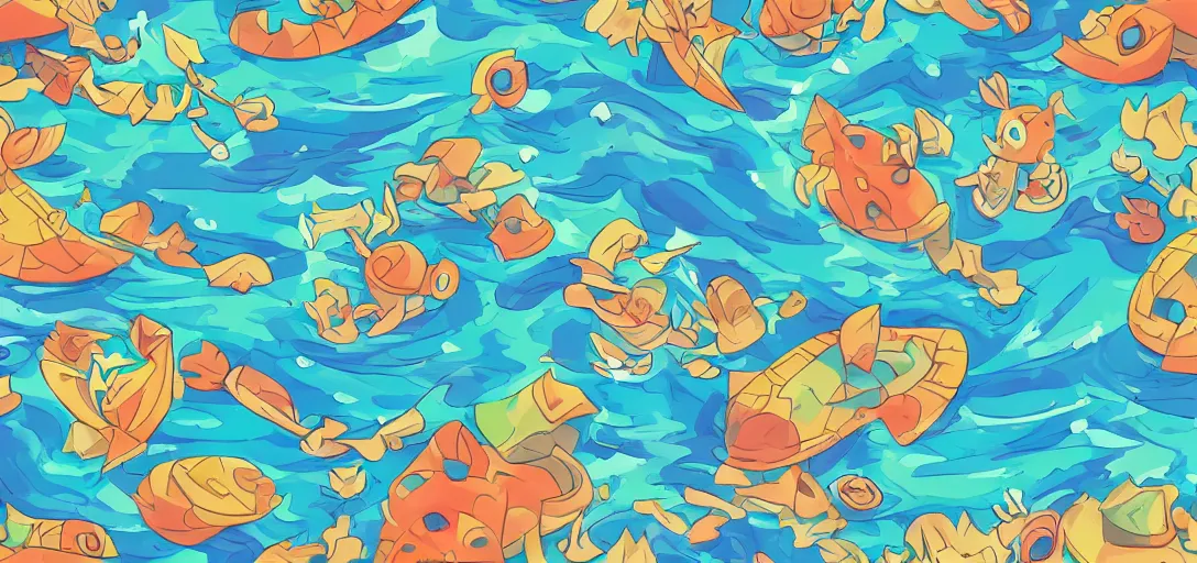 Image similar to pattern of water, zelda wind waker vibes, animal crossing vibes, summer vibes, colorful