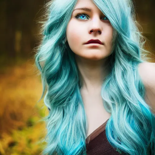 Image similar to a beautiful photo portrait of a forest elf, blue and golden hair, 8k, photography,