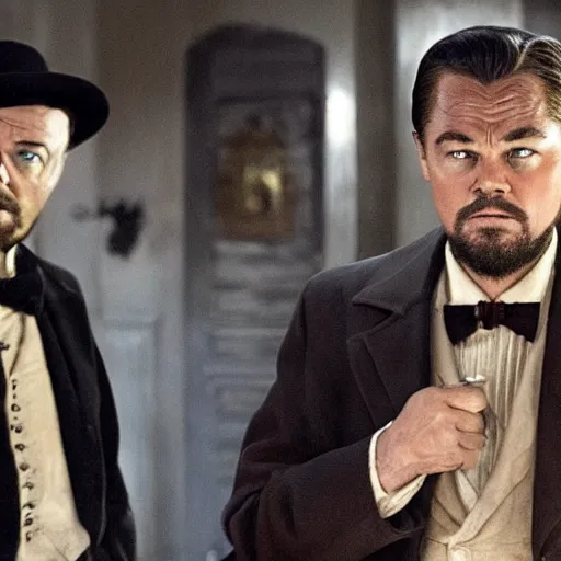 Prompt: Leonardo DiCaprio as evil landlord in Django, Hollywood movie still, sharp