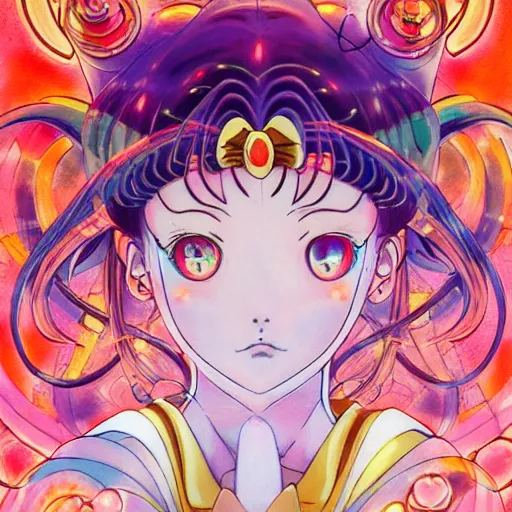 Image similar to prompt : sailor moon portrait soft light painted by james jean and katsuhiro otomo, magical eyes, inspired by evangeleon anime, smooth face feature, intricate oil painting, high detail, sharp high detail, manga and anime 1 9 9 0