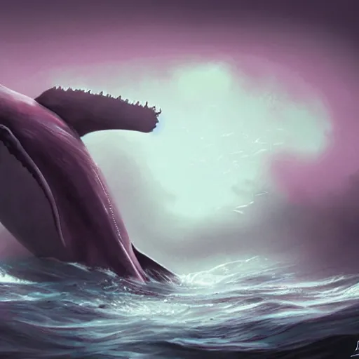 Image similar to a whale sized human mouth with large dorsal fins swimming through a dark ocean, pink skin, sinew, d & d fantasy art, concept art, character art, horror