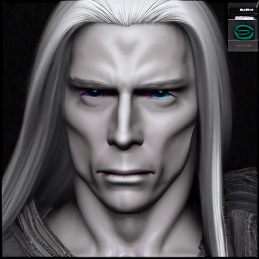 Image similar to sephiroth as mario, a computer rendering by h. r. giger, trending on zbrush central, neoplasticism, zbrush, reimagined by industrial light and magic, # vfxfriday