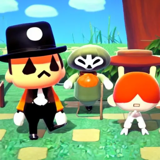 Image similar to a still of from the movie a clockwork orange crossover with the game animal crossing : new leaf