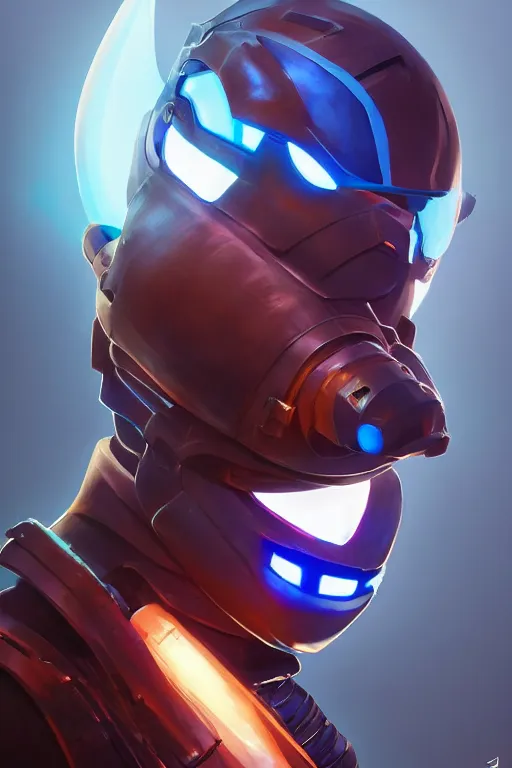 Image similar to epic mask helmet robot ninja portrait stylized as fornite style game design fanart by concept artist gervasio canda, behance hd by jesper ejsing, by rhads, makoto shinkai and lois van baarle, ilya kuvshinov, rossdraws global illumination radiating a glowing aura global illumination ray tracing hdr render in unreal engine 5