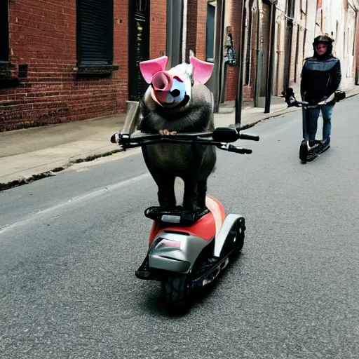 Image similar to a pig on a scooter