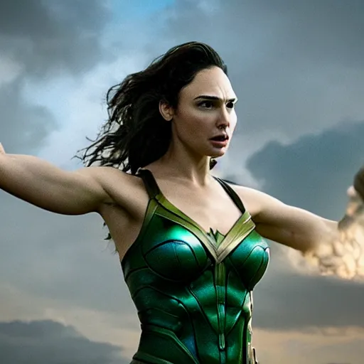 Prompt: still of gal gadot as female hulk in the remake of the incredible hulk (2035),