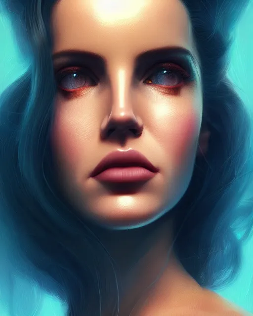 Image similar to portrait of lana del rey as a cyborg. intricate abstract. intricate artwork, by tooth wu, wlop, beeple, dan mumford. concept art, octane render, trending on artstation, greg rutkowski very coherent symmetrical artwork. cinematic, key art, hyper realism, high detail, octane render, 8 k, iridescent accents