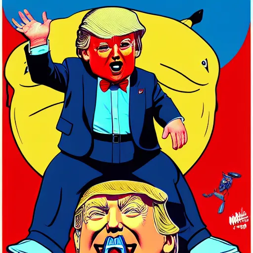 Image similar to chubby baby donald trump, high details, bold line art, by vincent di fate and joe fenton, inking, etching, screen print, masterpiece, trending on artstation, sharp, high contrast, hyper - detailed, hd, 4 k, 8 k