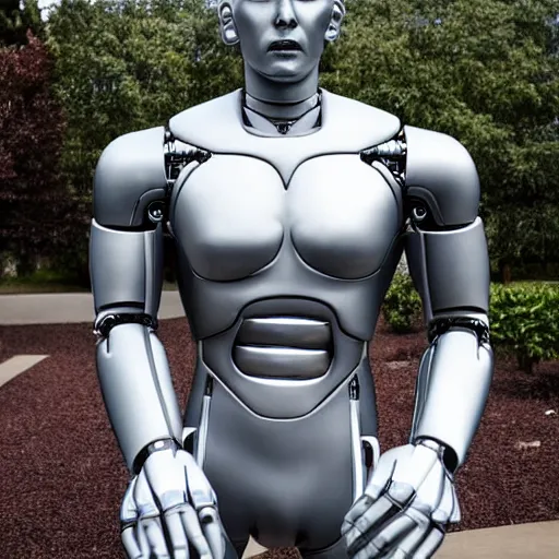 Image similar to a realistic detailed photo of a guy who is an attractive humanoid who is half robot and half humanoid, who is a male android, wrestler aj batista, shiny skin, posing like a statue, blank stare, by the pool, on display, showing off his muscles, humanoid robot, frozen ice statue