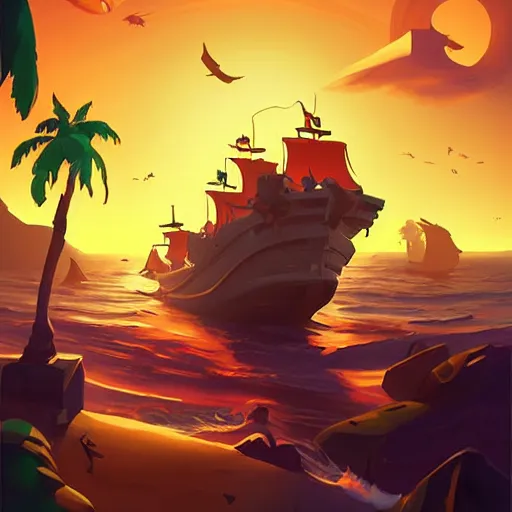 Image similar to painting treasure on sea of thieves game smooth median photoshop filter cutout vector, behance hd by jesper ejsing, by rhads, makoto shinkai and lois van baarle, ilya kuvshinov, rossdraws global illumination