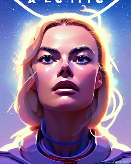 Image similar to azctec astronaut, margot robbie, detailed perfect face, exquisite details, fire magic, mid view, design on a white background, by studio muti, greg rutkowski makoto shinkai takashi takeuchi studio ghibli