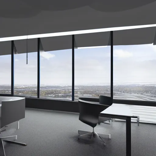 Image similar to brutalist corporate executive offcie room interior design concept big windows minimalist furnitrue by martyn lawrence bullard design high quality ultra realistic 8 k