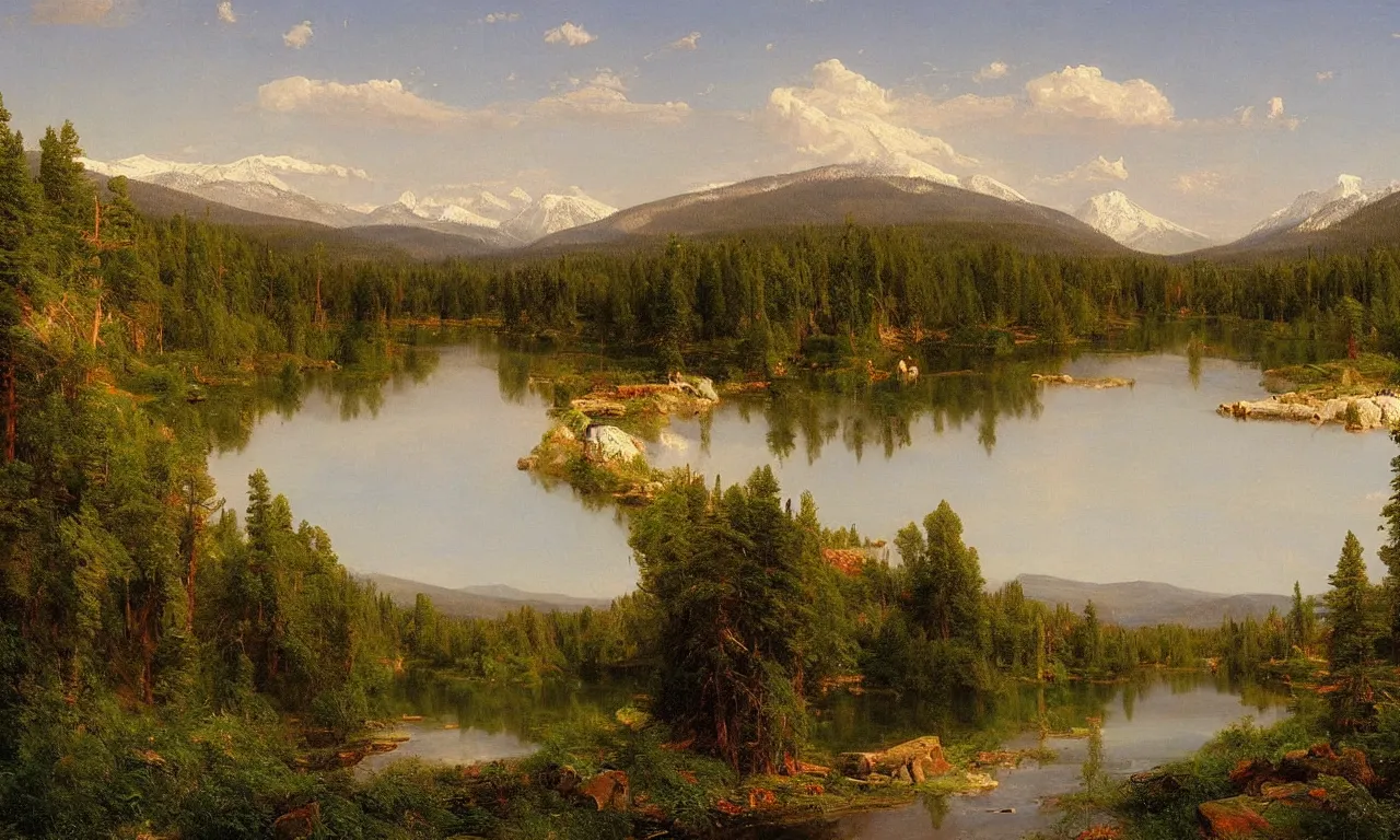 Prompt: A Beautiful View of the Truckee River near Lake Tahoe, art by Frederic Edwin Church and Thomas Cole