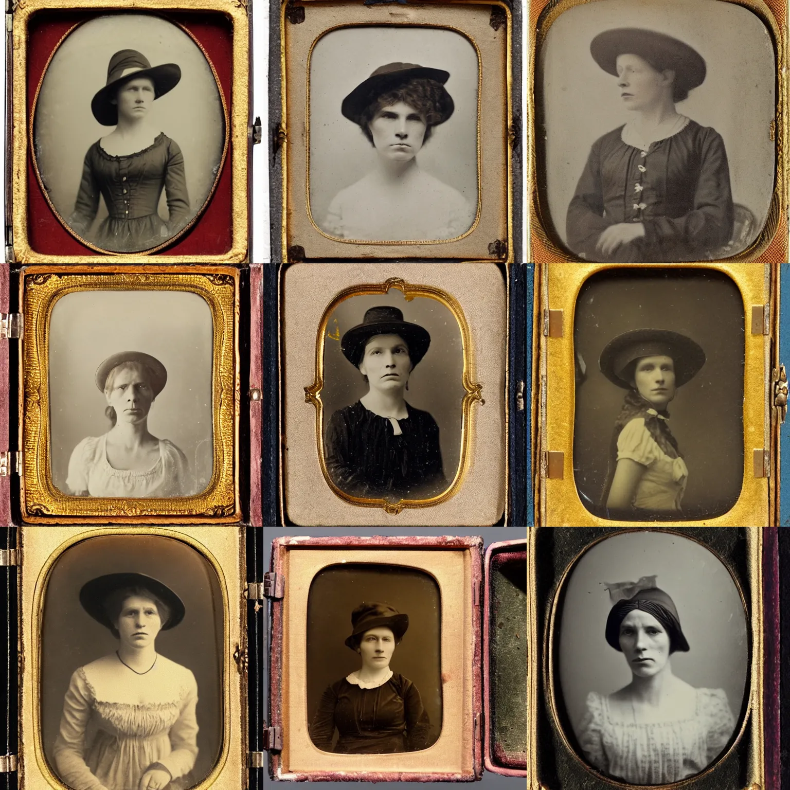 Prompt: a 1 9 th century, 3 0 years old, austro - hungarian, sullen old maid ( redhead, hat ), 1 9 th century daguerreotype by emil rabending