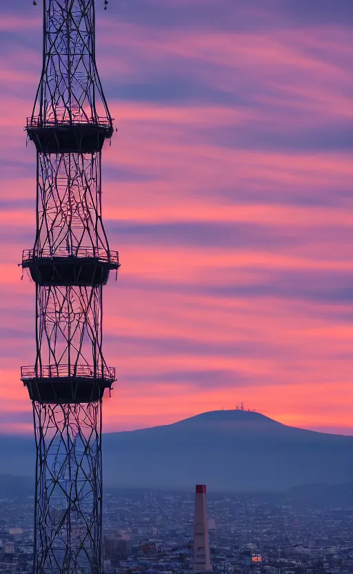 Image similar to sutro tower in san francisco, sunset, radio tower, photorealistic, 8 k