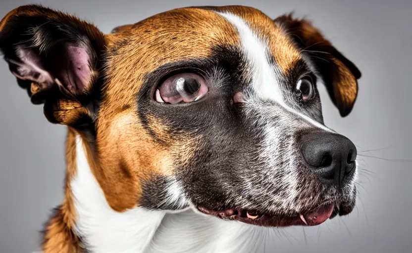 Prompt: studio photography of a happy dog, detailed face, 8 k