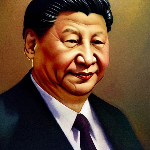 Prompt: closeup portrait of xi jinping by frank frazetta, head facing directly front on