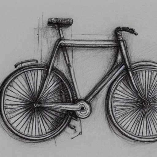 Image similar to bicycle made of bones, pencil, sketch