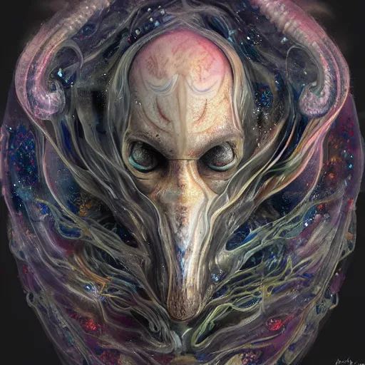 Image similar to a wlop 3 d render of very very very very highly detailed beautiful mystic portrait of a phantom undead cuttlefish with whirling galaxy around, tattoos by anton pieck, intricate, extremely detailed, digital painting, artstation, concept art, smooth, sharp focus, illustration, intimidating lighting, incredible art,