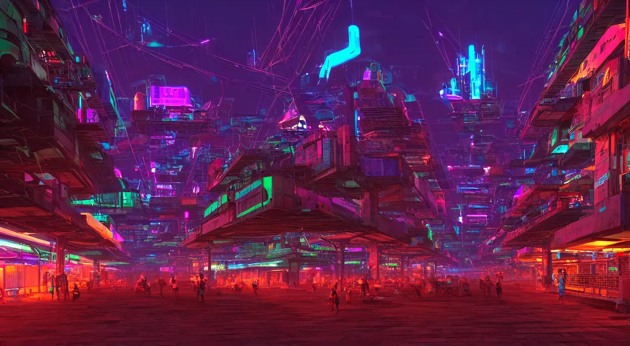 Image similar to Cyberpunk Shipping Port, futuristic Phnom-Penh Cambodia, neon lighting