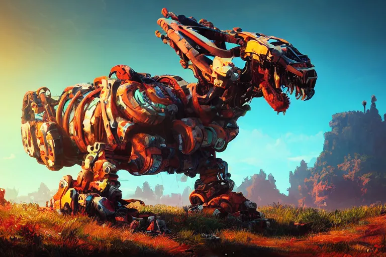 Image similar to clamberjaw machine mecanical creature robot of horizon forbidden west horizon zero dawn radiating a glowing aura global illumination ray tracing hdr fanart arstation by ian pesty and alena aenami artworks in 4 k