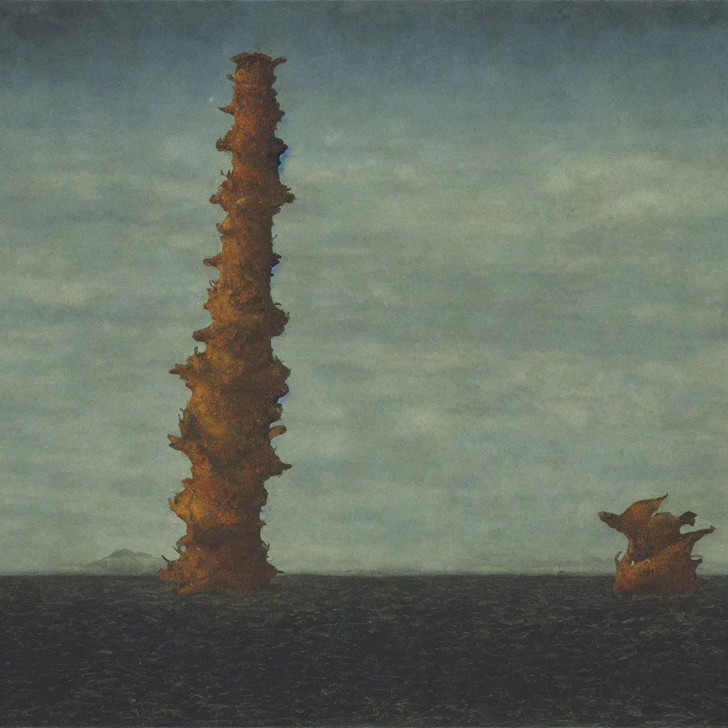 Prompt: a single colorful!! simple! ( sea ) fungus tower clear empty sky, a high contrast!! ultradetailed photorealistic painting by franz sedlacek, jan van eyck, emil nolde, hard lighting, masterpiece, png