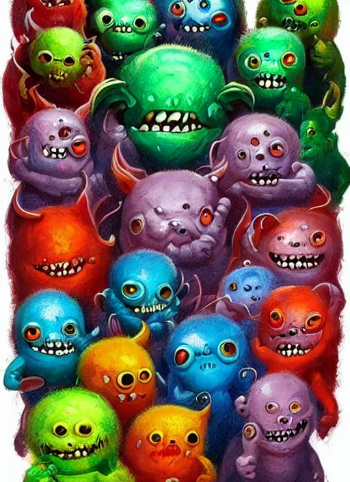 Prompt: cute baby monsters, colorful, digital art, fantasy, magic, trending on artstation, ultra detailed, professional illustration,chalk, poster artwork by Basil Gogos , clean