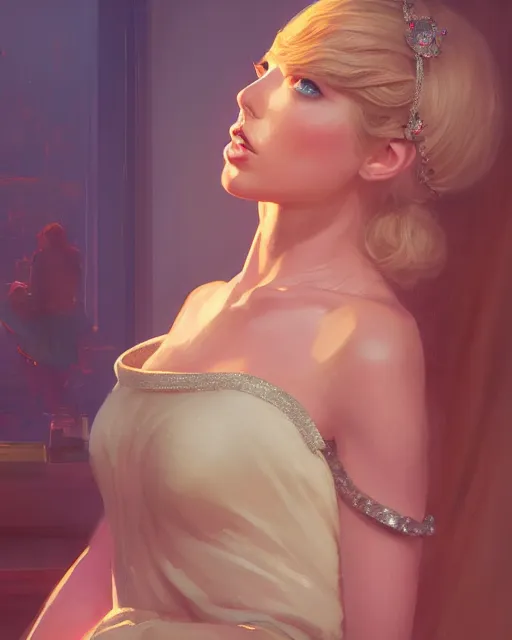 Prompt: portrait of taylor swift as an elegant renaissance goddess, in gta v, stephen bliss, unreal engine, by greg rutkowski, loish, rhads, makoto shinkai and lois van baarle, ilya kuvshinov, rossdraws, global illumination, radiant light, detailed and intricate environment