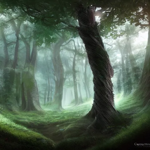 Prompt: peaceful lushious forest, matte painting, concept art
