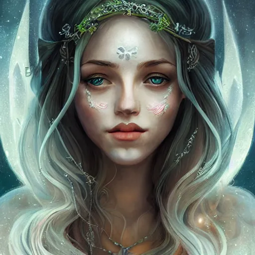 Image similar to portrait of beautiful elvish goddess , 8k, highly detailed, sharp, realistic, in style of Anna Dittmann