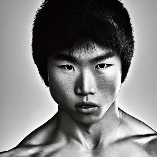 Image similar to a portrait of a beautiful athletic young male japanese demon, photographed by andrew thomas huang, artistic