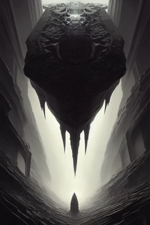 Image similar to professional concept art of a symmetrical ominous floating terrifying object in a dark room by artgerm and greg rutkowski ( thin white border ). an intricate, elegant, highly detailed digital painting, concept art, smooth, sharp focus, illustration, in the style of cam sykes, wayne barlowe, igor kieryluk.