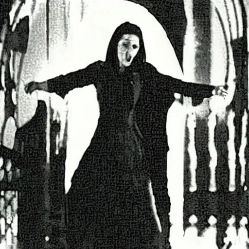 Prompt: still from old 10\'s movie Matrix (1912) actress playing Trinity (silent)