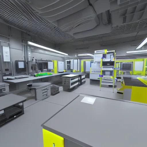 Prompt: wide and big liquids lab, nuclear waste, highly detailed, hd, clean, futuristic unreal engine, mirror's edge + i robot