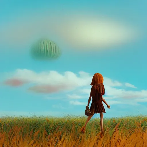 Image similar to portrait, giant dahlia flower head, girl walking between dunes, surreal photography, sunrise, blue sky, dramatic light, impressionist painting, digital painting, artstation, simon stalenhag