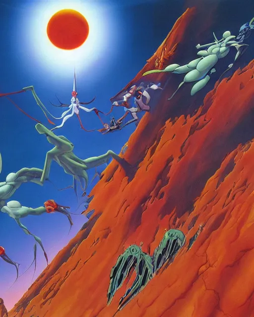 Prompt: evangelion by roger dean, by julie bell, 4 k, hyper detailed