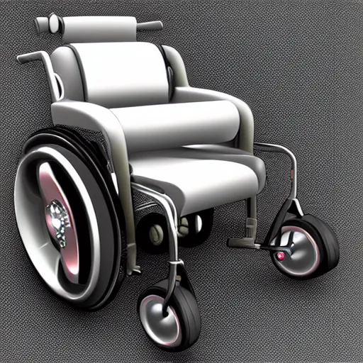 Prompt: souped up hotrod wheelchair, supercar wheelchair, sports car wheelchair, photorealistic, highly detailed