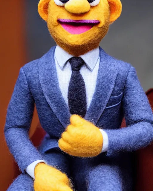 Image similar to tobey flenderson as a muppet. highly detailed felt. hyper real photo. 4 k.