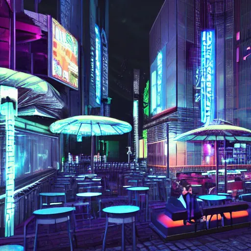 Image similar to Cyberpunk Cafe Terrace at night