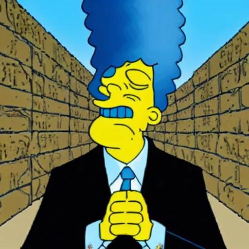 Image similar to obama swimming in nuclear waste, in the style of the simpsons