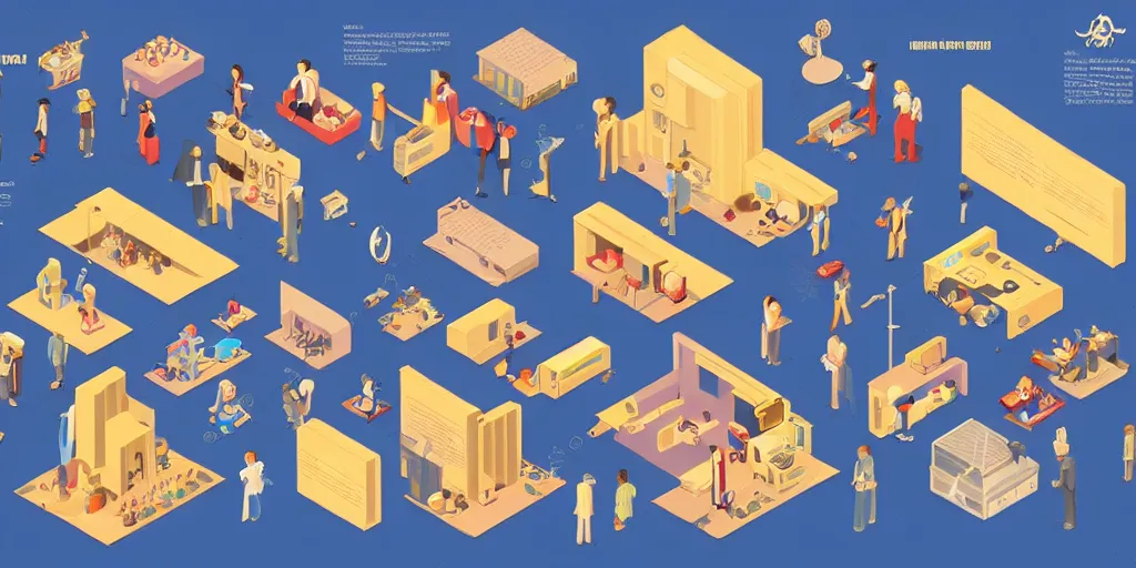 Image similar to isometric infographic by Wes Anderson