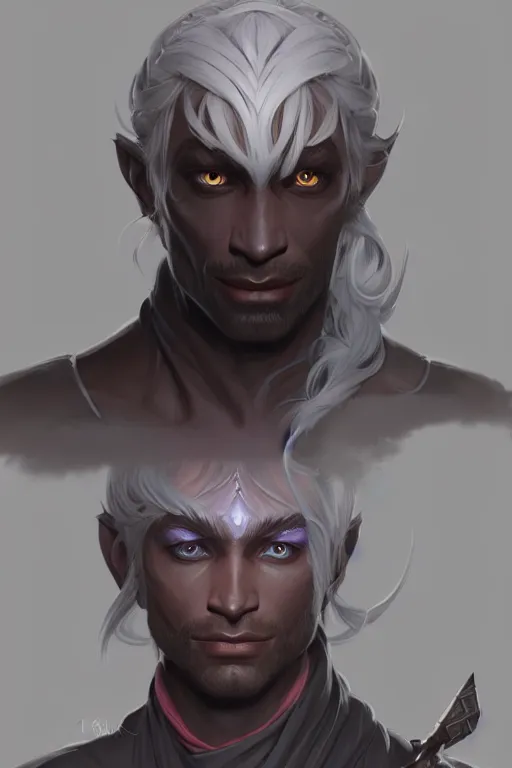Image similar to a handsome drow wizard, highly detailed, digital painting, artstation, concept art, smooth, sharp focus, illustration, unreal engine 5, 8 k, art by artgerm and greg rutkowski and alphonse mucha