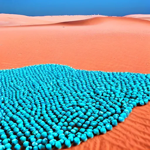 Prompt: landscape of a desert with dunes made out of Orbeez, photography